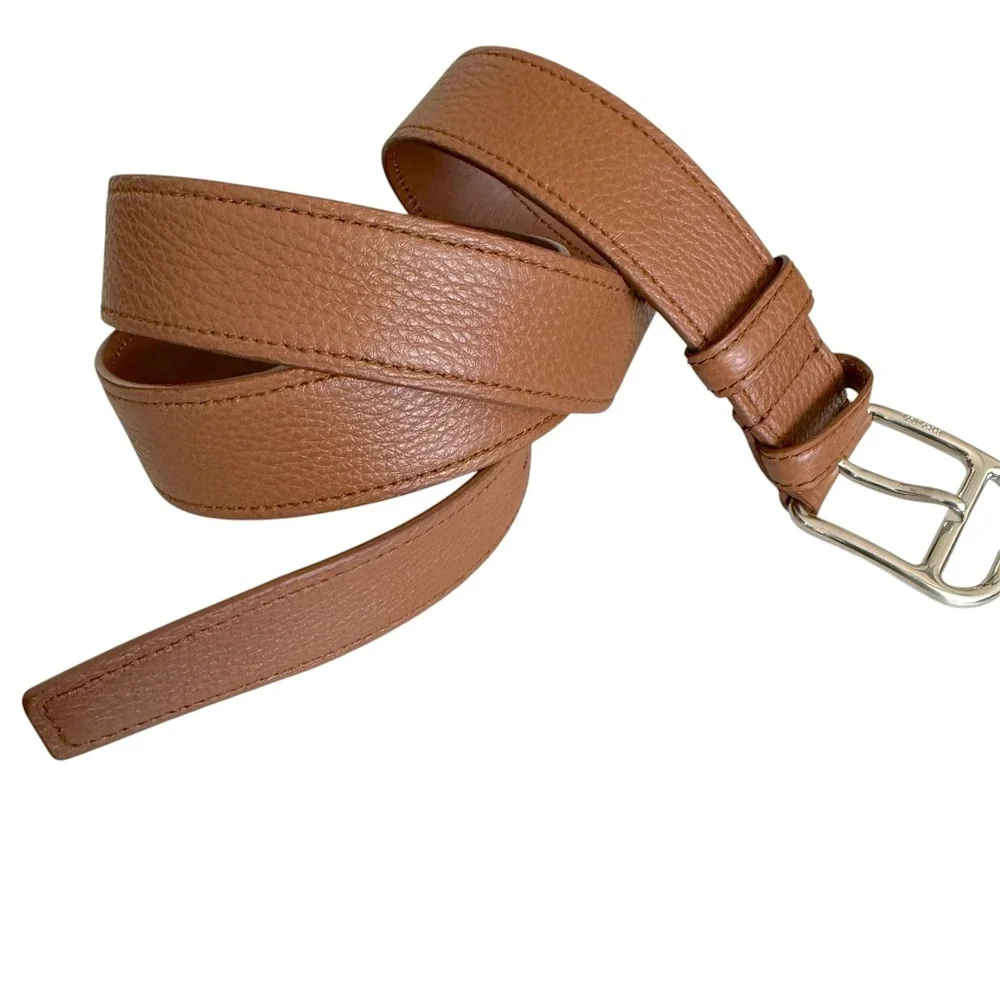 Prada‎ 2CM276 Men's Pebbled Brown Leather Belt silver buckle, 110cm